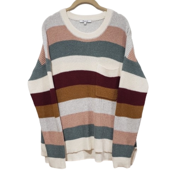 Madewell Knit Striped Sweater Size M Thompson Pocket Pullover Multicolor Crew - Picture 1 of 14